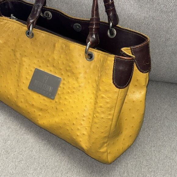 PIERO CECCONI MUSTARD YELLOW OSTRICH EMBOSSED LEATHER BAG - Picture 4 of 8